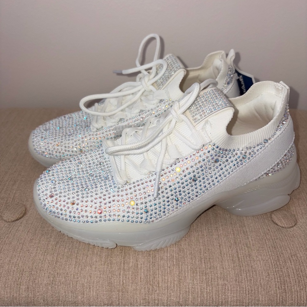 Link Kids Sneakers with Sparkling Rhinestones White and Silver